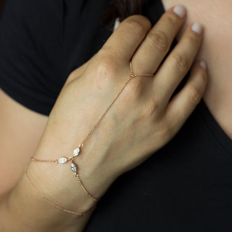 Necklaces, Braclets - ハンドチェーン 女性用 軽量 高級感 幾何学 連指 手首飾り アクセサリー 水晶 電気メッキ加工 シルバー ゴールド 楕円 秋 秋冬 ファッション 通勤用 普段使い 幾何学柄