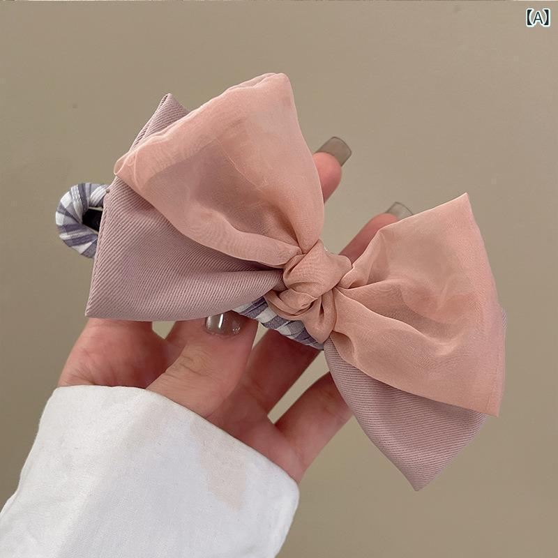 ヘアクリップ 女性用 かわいい 蝶々結び ツイスト 鴨嘴夹 盤発器 抓夾 多髪量対応 ピンク ブラック パープル ベージュ ブルー ブラウン 春季 日韓風 清新 甘美 混合素材 手作り