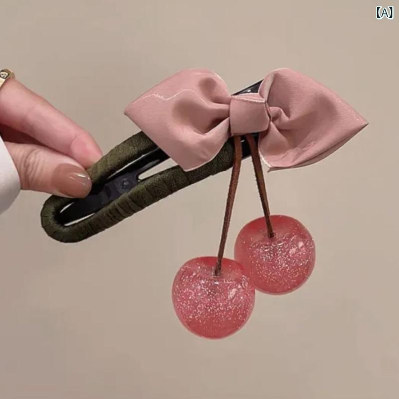 ヘアアクセサリー 女性用 春夏 かわいい 桜柄 リボン 布巻き 大型 鴨嘴クリップ ピ...
