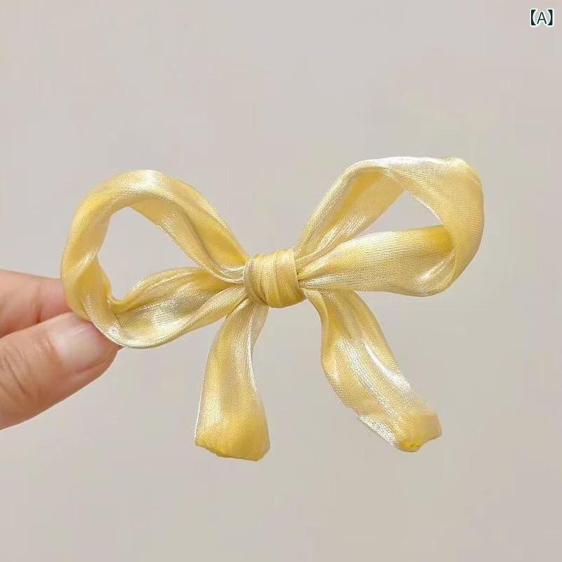 ヘアアクセサリー 女の子用 かわいい 蝶結 リボン サイド ピン ヘアピン サイドバン ポニーテール クリップ 布 素材 黄色 緑色 春夏 清新 甘め シンプル 手作り 韓国風 日系