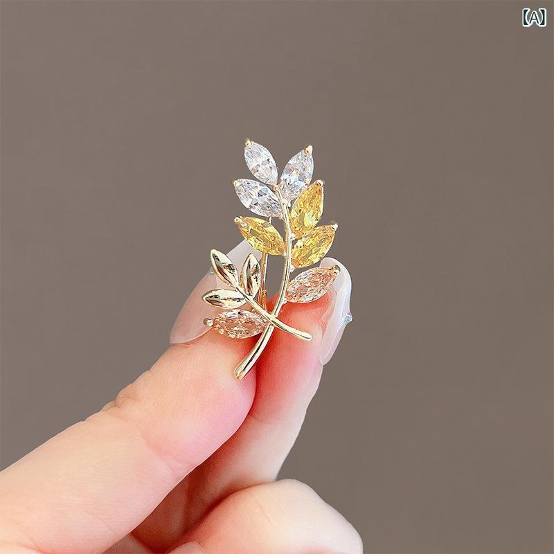 ブローチ 女性用 葉 稲穂 花モチーフ デザイン ピン リードピン 精致 スーツ 胸花 ...