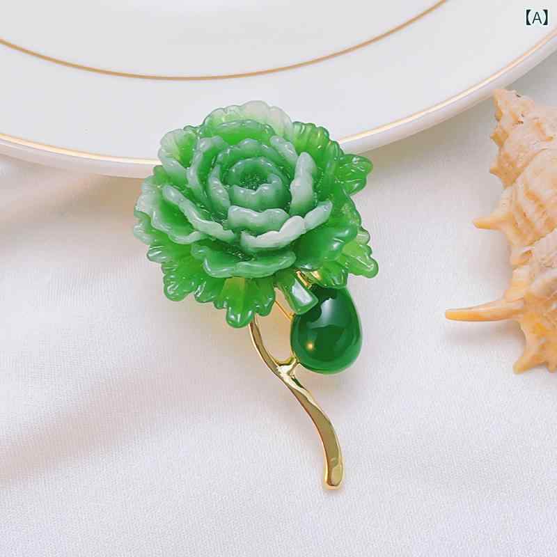 胸针 - ブローチ 女性用 緑 牡丹花 花卉 かわいい 甘美 韓風 清新 合金 電気メッキ加工 装飾 記念 多機能 結婚 固定 植物モチーフ ピン留め