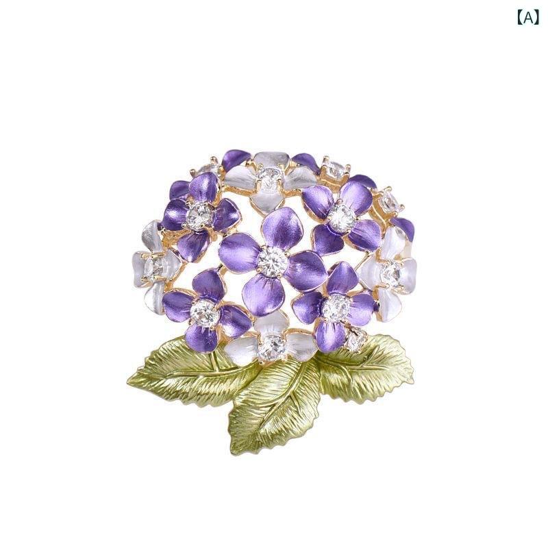 ブローチ 男女兼用 紫色 花 花卉 花モチーフ ピンクパープル 紫水晶 人工宝石 軽量...