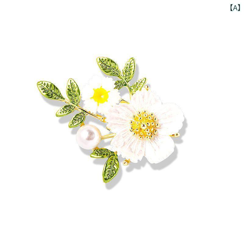 ブローチ 女性用 雛菊 花 モチーフ かわいい ピンク ホワイト クリスタル 装飾 気...