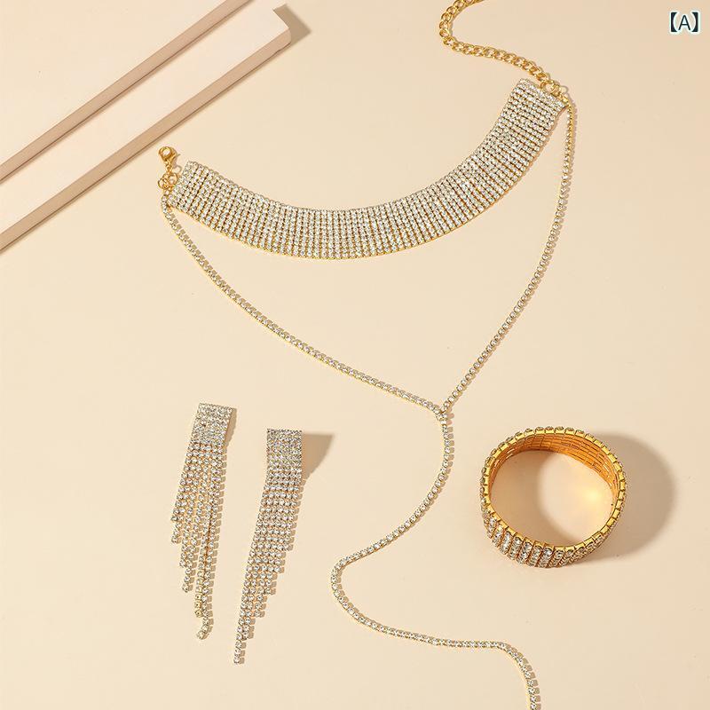 Jewelry Set for Kids and Women: Necklace, Earrings, Brooch, Wrist Ornament, Crystal, Clavicle Chain, Full Stone, Imitation Jewelry, Elegant, Transparent, Autumn, Party, Formal Wear Set, Copper, Sparkling Accessories