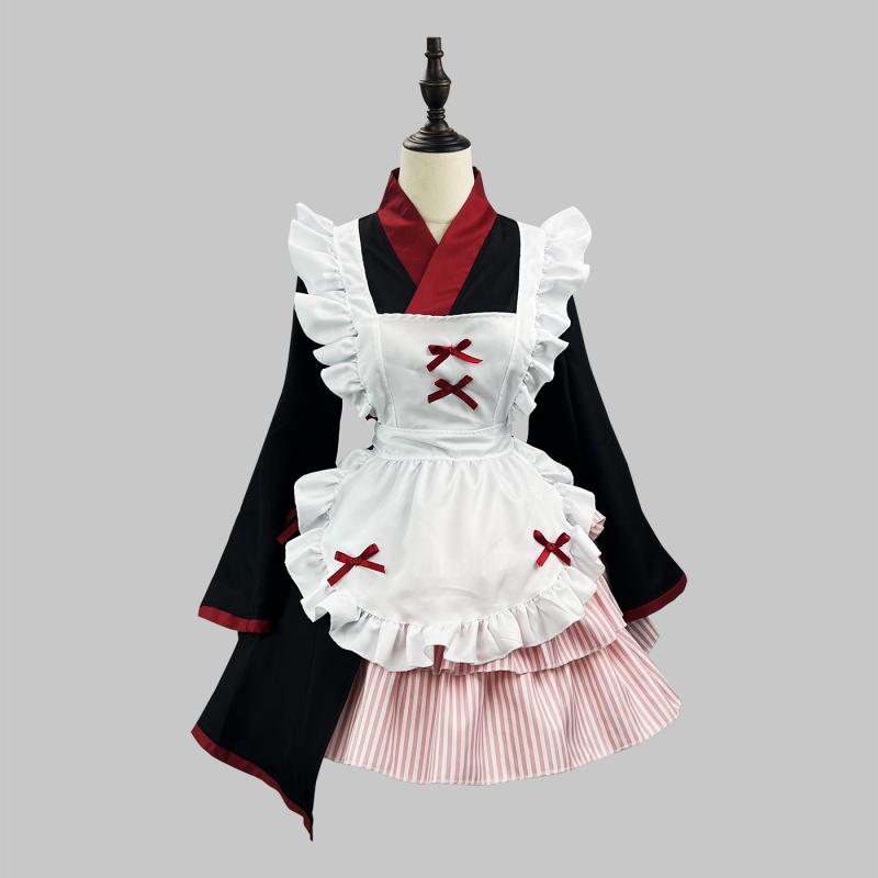 コスプレ衣装 女性用 ロリータ 和服メイド服 長袖 ブラック 冬 コスチューム 制服 かわいい 甘め クリア ポリエステル 聚酯繊維 劇中衣装 ゲーム アニメ ロールプレイ 二次元 萌え ビッグサイズ