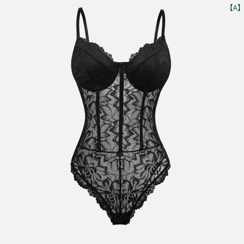 Other - 連体衣 女性用 セクシー レース 花柄 網纱 スリムフィット バックオープン 無袖 高腰 3分丈 ブラック ホワイト 薄手 中弾力 切り替え 街頭スタイル 秋 接触冷感 伸縮性 軽量 タイトシルエット 普段使い