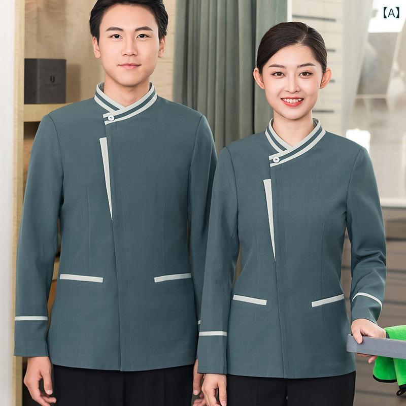 ・カテゴリ: 服装・スタイル: 保洁服・性別: 男女兼用・機能: 吸湿速乾・主な素材: 綿混紡・カラー展開: ダークグリーン、グリーン、ブルー・サイズ展開: L、XL、XXL、XXXL、4XL、5XL、6XL・トップス/ボトムス分類: トップス・ネックライン: 折り襟・袖丈: 長袖・身丈: 極短丈（40cm以下）