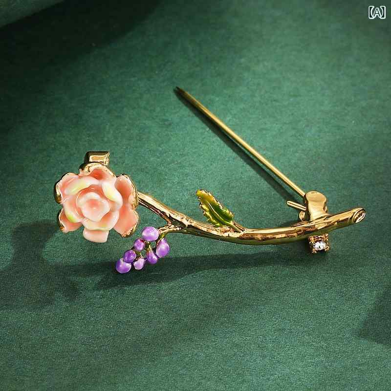 胸针 - ブローチ 女性用 花 薫衣草 立体 バラ 緑葉 デザイン 精致 秋 秋冬 通勤 普段使い 結婚 装飾 銅 電気メッキ加工 植物 花卉