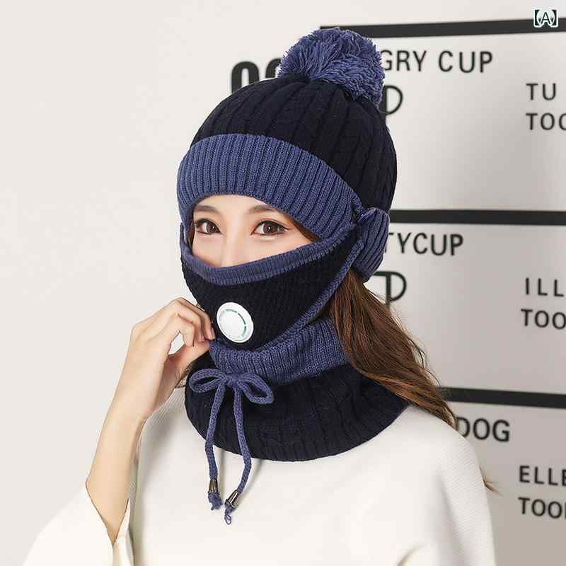 Rakuten - ニット帽 レディース 冬 保暖 防風 耳当て 厚手 防寒 ネックウォーマー マスク セット ニット アクセサリー 腈纶素材 ブルー パープル ブラック ピンク グレー ベージュ ワインレッド ブラウン 均一サイズ 通勤 普段使い アウトドア 暖か 風防ぎ