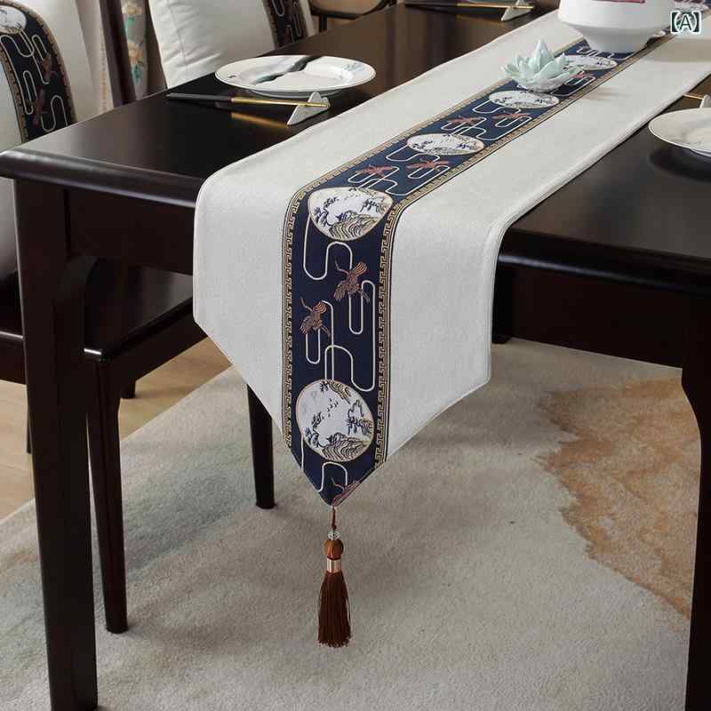 樂天商城 - テーブルランナー 韓式 禅 茶席 長方形 布 テーブルクロス 茶几 テーブルマット ポリエステル 麻混紡 白 ブルー 赤 黄 グレー ブラウン 吊り穂 フラットエッジ リビング ダイニング 商用