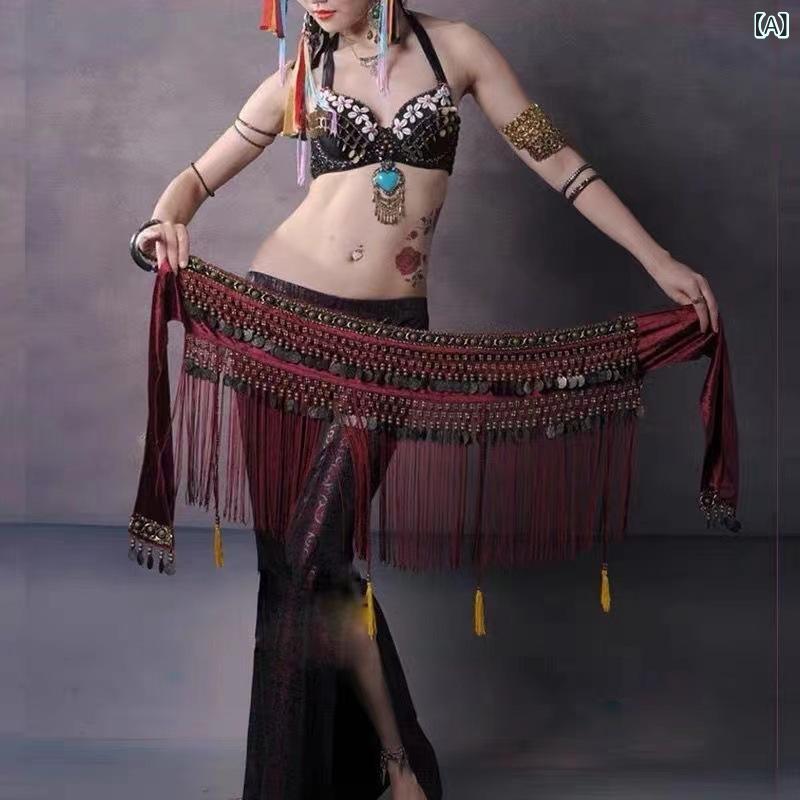 ・カテゴリ: ウエストチェーン・対象性別: 女性・対象年齢: 成人・主な素材: 布・装飾要素: スパンコール・カラー展開: 栗色、茶色、黒・スタイル: エスニック・チェーン構成: 単圈