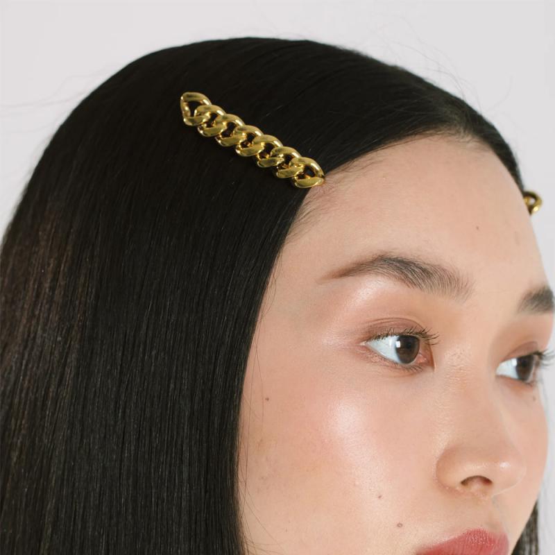 Necklaces, Braclets - ヘアクリップ 女性用 復古 金属 チェーン サイド ピン シンプル ゴールド シルバー ファッション 通勤 ヘアアクセサリー バング クリップ チェーン デザイン ヘアピン