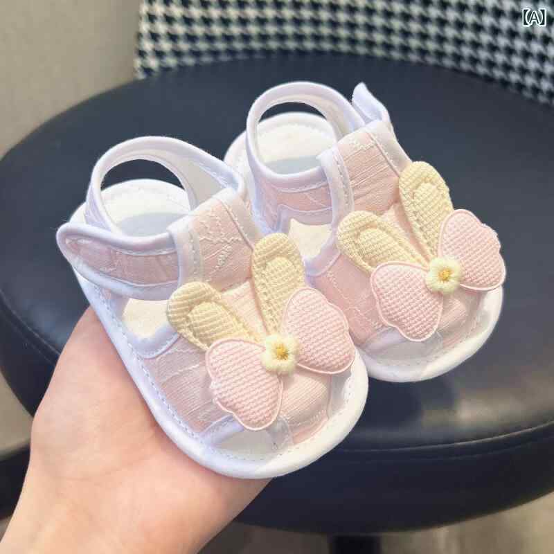 ベビー 女の子 サンダル 夏季 かわいい 綿布 接触冷感 透気性 ソフトソール 防滑 薄手 軽量 ピンク 杏色 グリーン 魔術テープ 花柄 ウサギ柄 学歩用 新生児 0-1歳