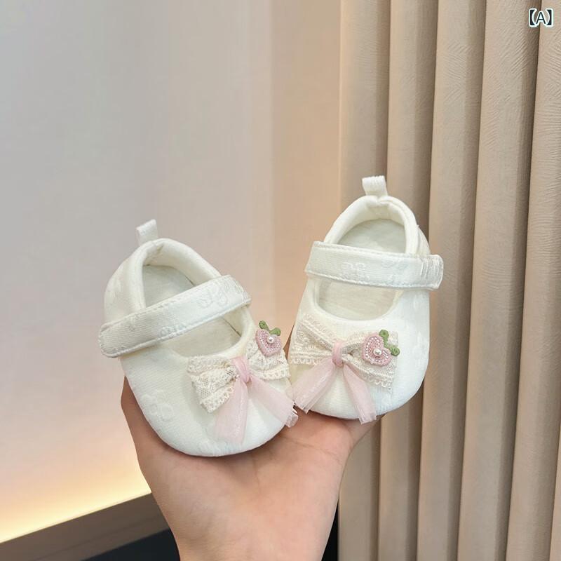 ベビーシューズ 女の子用 プリンセス バタフライボウ ソフトソール 防滑 綿布 春秋 魔術貼 室内履き 通気性 軽量 白 ピンク 赤 プリンセススタイル
