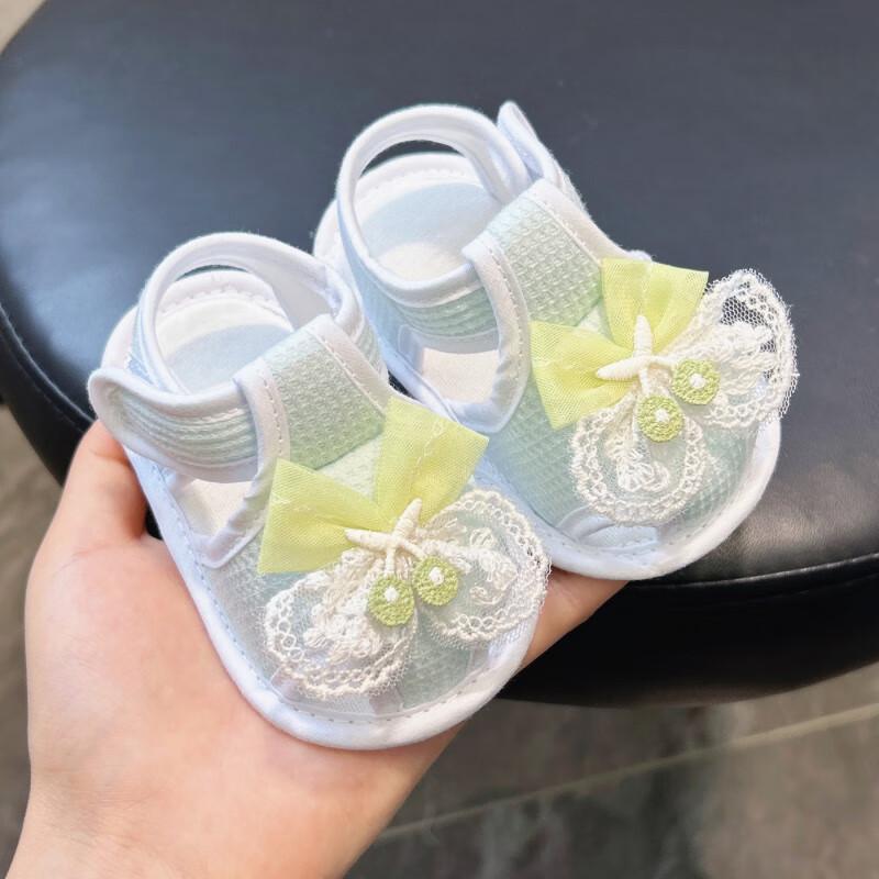 Shoes - ベビー 女の子 靴 サンダル 夏 学歩用 かわいい 公主風 柔らか底 防滑 綿布 通気性 魔術貼 グリーン ピンク イエロー ブルー 桜柄 植物柄 花柄