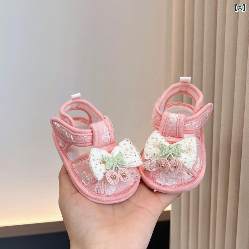 宝宝鞋 - ベビー 女の子 さきあきサンダル 柔らか底 防滑 夏用 綿布 ピンク ホワイト レッド フラワー柄 プリンセス 桜飾り ソフトソール 赤ちゃん 歩き始め 魔術テープ 軽量 通気性 かわいい 足守り
