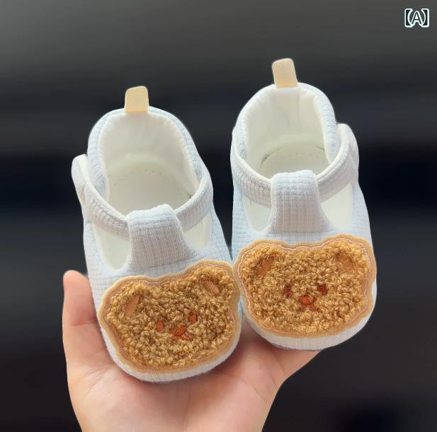 Shoes - ベビーシューズ 男女兼用 赤ちゃん 学歩き靴 布製 綿素材 ソフトソール 防滑 防蹴り 魔術テープ 動物柄 かわいい 春秋 ブルー ミルクホワイト ピンク 室内履き 軽量 伸縮性 通年
