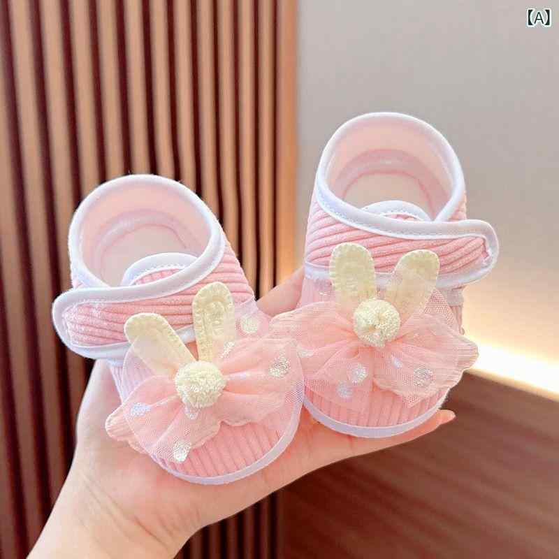 Shoes - ベビーシューズ 女の子用 春秋 赤ちゃん 歩き始め 靴 柔らかい底 防滑 シングルシューズ コットン素材 プラスティックソール ピンク カーキ ブルー 魔術テープ プリンセス 風 布靴 0-15ヶ月 かわいい 通年室内用 軽量 伸縮性