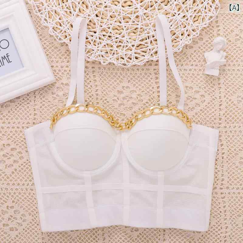 Camisoles - キャミソール レディース 肩紐 チェーン 肩ストラップ 修身 インナー トップス ブラトップ ニット 切り替え レースアップ 超短丈 ホワイト レッド ブラック ベージュ ライトグリーン 伸縮性 立体装飾 露背 春夏