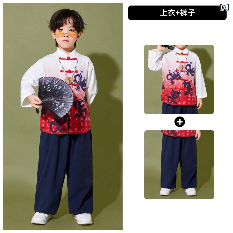子供服 キッズ 男女 古風 中国風 漢服 演出服 ダンス衣装 馬面裙 トップス スカート パンツ 綿 柔軟 セット 通年 学院風