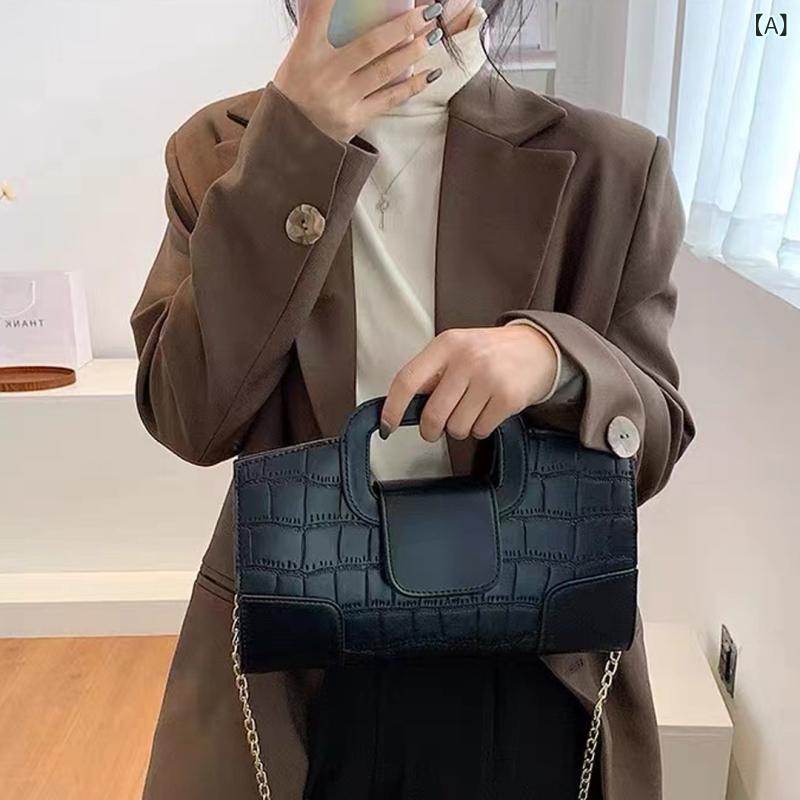 ハンドバッグ レディース 春夏 チェーンバッグ ワンショルダーバッグ ハンドバッグ イブニングバッグ ワニ革風 クロスボディバッグ トートバッグ ミニバッグ 横型 方形 ブラック ブラウン PU素材 中硬度 ジッパー開閉 ジッパー内ポケット 日常使い ト