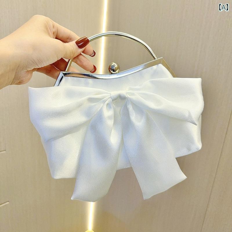 クラッチバッグ 女性用 白色 結婚式 パーティー 手提げ かわいい 蝶結 形状 新月型 鎖扣 開閉 涤纶素材 ソフト 携帯収納 カード収納 清楚 甘め ピンクゴールド シルバー ブラック 通勤 日常使い 春夏