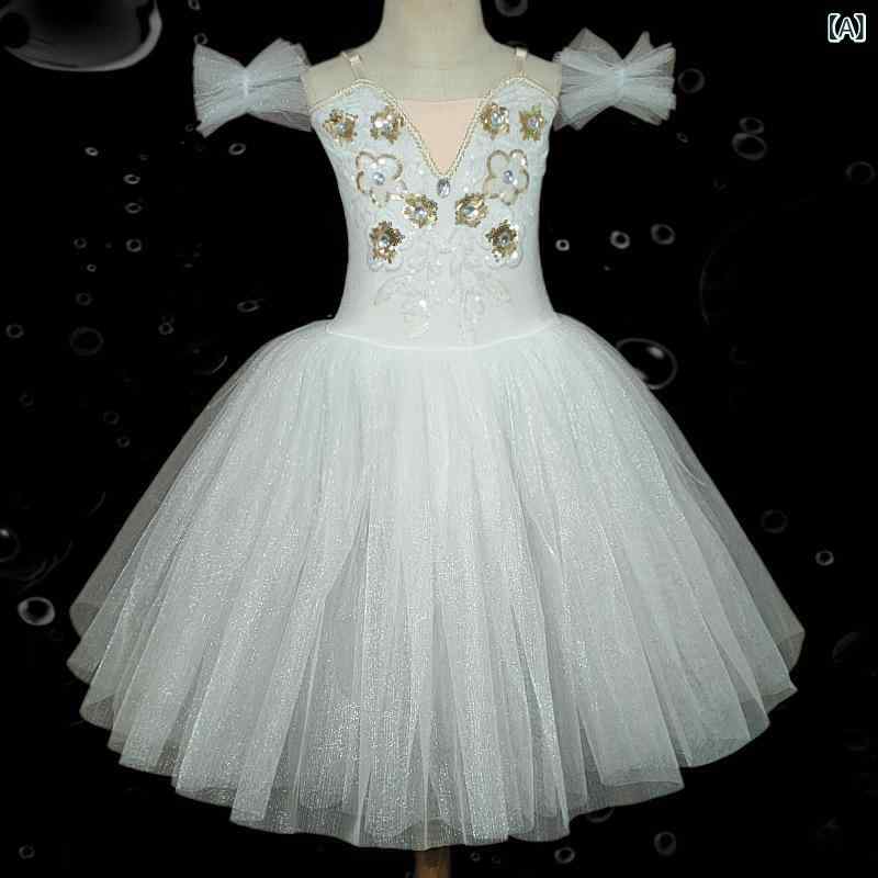 Tutu - 女の子 芭蕾ダンス チュチュ ロングチュールスカート 女児 キッズ ダンス衣装 演出服 セット レース かわいい プリンセス チュール ポリエステル 柔らかい 甘め かわいいスタイル ピンク 赤 白 ネイビー