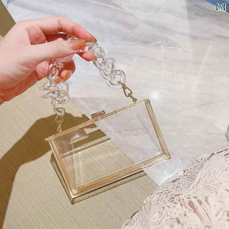 ミニバッグ 女性用 透明アクリル 小方包 糖果色 キャンディカラー クリアボックス ボックス型 チェーンショルダー 夏用 軽量 硬質 横型 フック開閉 鎖扣 ピンク系 ホワイト系 通勤 デート ディナー パーティー 普段使い