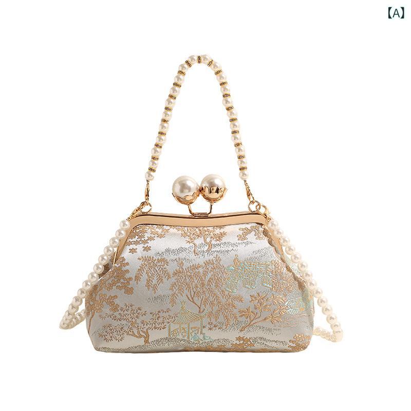 ミニバッグ 女性用 夏 シングルショルダー 斜めがけ 刺繍 チェーン 貝殻型 雲袋 かわいい 布製 接触冷感 軽量 中軟 ロック開閉 携帯ポケット ブルー ピンク 迷你 街頭潮流 普段使い 切り替え
