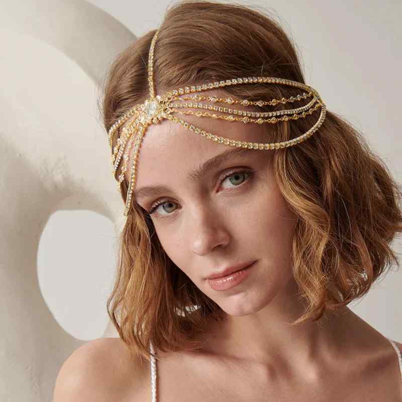 Necklaces, Braclets - ヘッドチェーン 女性用 ボヘミアン ウェディング 額飾り 多層チェーン 水钻 流蘇 金色 銀色 春季 フリンジ 装飾 華やか レース 結婚式 ヘアアクセサリー 額前チェーン イヤリングチェーン フェス ドロップ イヤチェーン