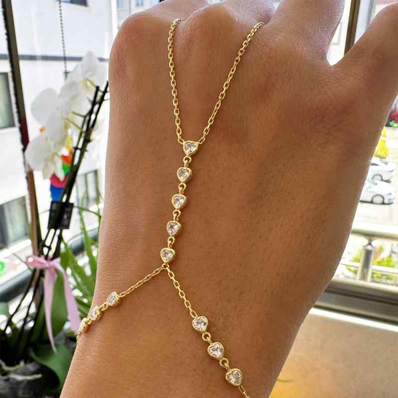 項鍊（僅鍊子） - 手飾 女性用 ハート型 連指手链 手背チェーン かわいい ジルコニア ゴールド シルバー 夏 ファッション 通勤 ボヘミアン 風水 シンプル 人気