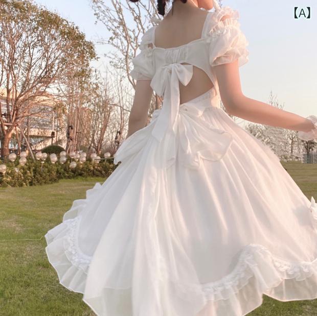 ロリータドレス 女性用 かわいい 復古 Aライン 中丈 吊り帯 連衣裙 高腰 方領 ラン...