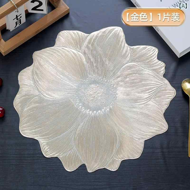 卓上マット 花柄 防滑 PVC 隔熱 丸型 ディナープレートマット ボウルマット 装飾マット 金色 銀色 ローズゴールド ホテル用 家庭用 カジュアルスタイル 軽量 耐久性