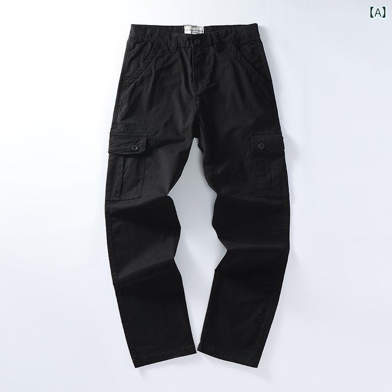 Half Pants, Shorts - メンズ 工装パンツ 迷彩 ワイド ストレート 長ズボン 耐磨 加厚 綿 透気 微弾性 多ポケット 中腰 ジップ 免烫 小直脚 黒 卡其 軍緑 緑迷彩 暗迷彩 通年 青年 カジュアル 戦術 アウトドア 普段使い