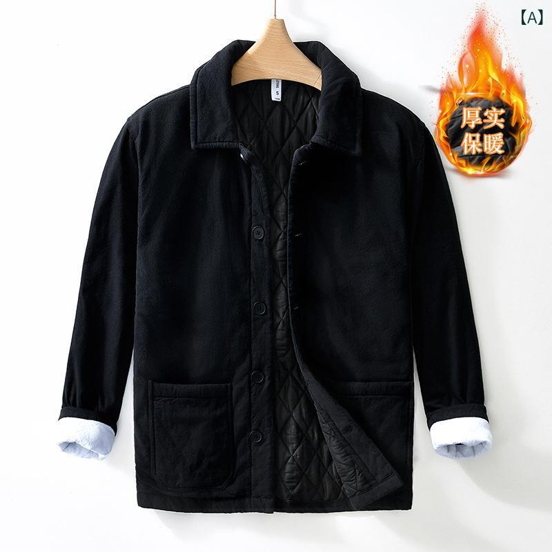 コート メンズ 冬 秋冬 加厚 保暖 綿服 外套 立領 単排扣 開衫 ゆったり ワイドシルエット 純色 ブラック ブルー ダークグレー 綿素材 ..