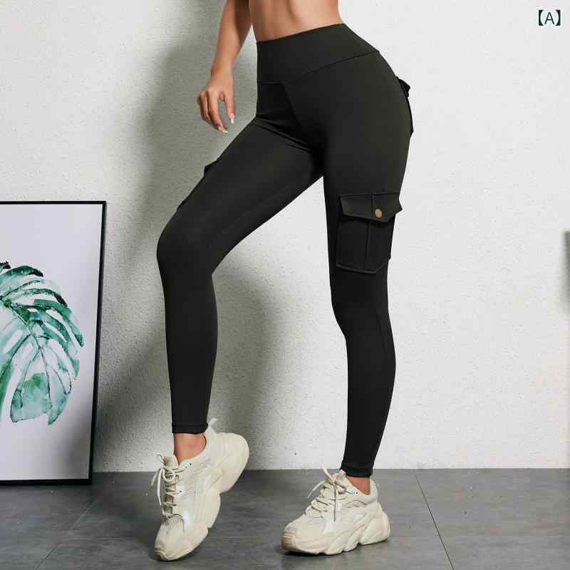 Pants - レディース 多ポケット ヨガパンツ 工装パンツ 切り替え タイト 運動パンツ ランニングパンツ フィットネスパンツ 高弾力 ポリエステル スパンデックス ブラック ミリタリーグリーン グレー 夏 春 冬 通勤 普段使い 軽量 伸縮性 吸湿速乾