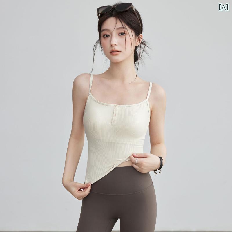 Sportswear - レディース スポーツブラ 緩震 トップス 吊り下げタンクトップ セット 接触冷感 吸湿速乾 ナイロン スパンデックス 春夏 米白 ライトブルー グレー紫 ランニング フィットネス ヨガ サイクリング 短袖 短パン 束口パンツ 及腰 短丈 透気性 女性用