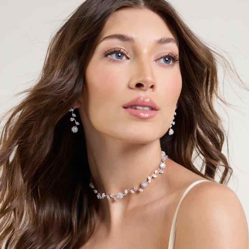 Necklaces, Braclets - ネックレス イヤリング セット 花柄 水钻 ジュエリー 女性用 シンプル 華奢 森ガール ファッション キラキラ ゴールド シルバー 植物モチーフ 花卉 通勤 春夏 ウェディング パーティー アクセサリー 軽量 電気メッキ加工