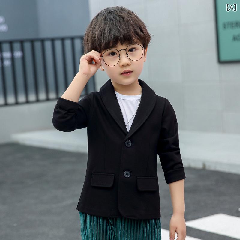 Rakuten - キッズ 男の子 西装 セット 春秋 長袖 長ズボン コットン混紡 柔らか素材 起毛加工 純色 黒 紺 修身 韓国風 潮 3〜8歳 中小児 男児 カジュアル 普段使い 伸縮性 通園 通学 春夏秋