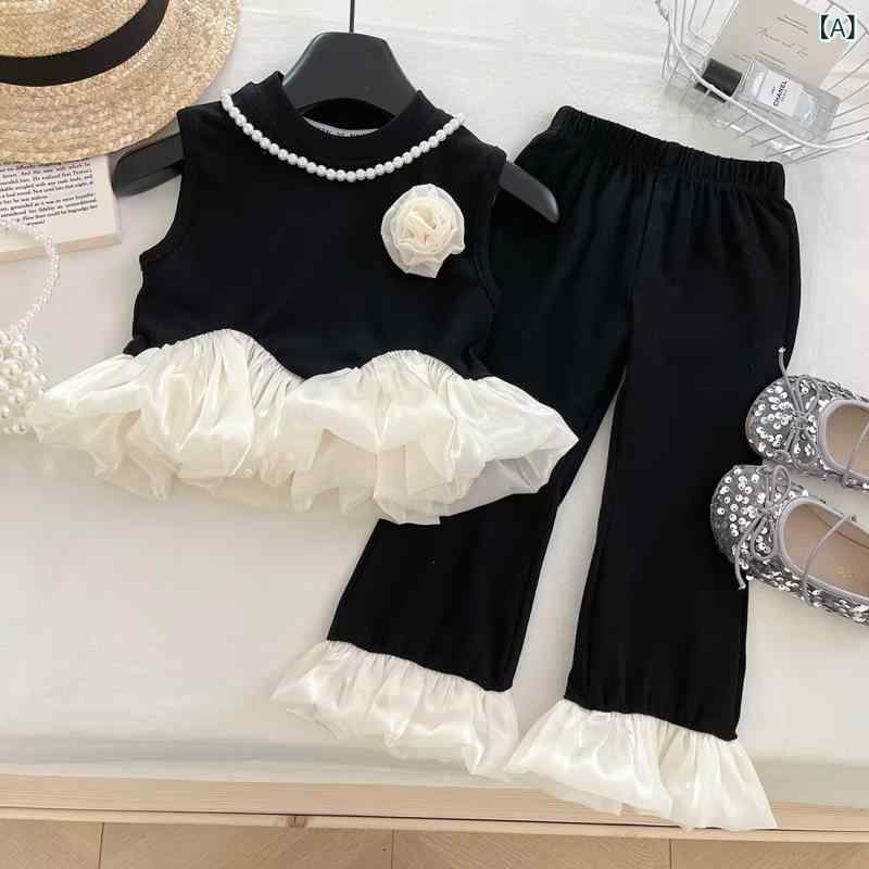 女児 キッズ 子供服 女の子 セットアップ トップス ノースリーブ 背心 無袖 Tシャ...