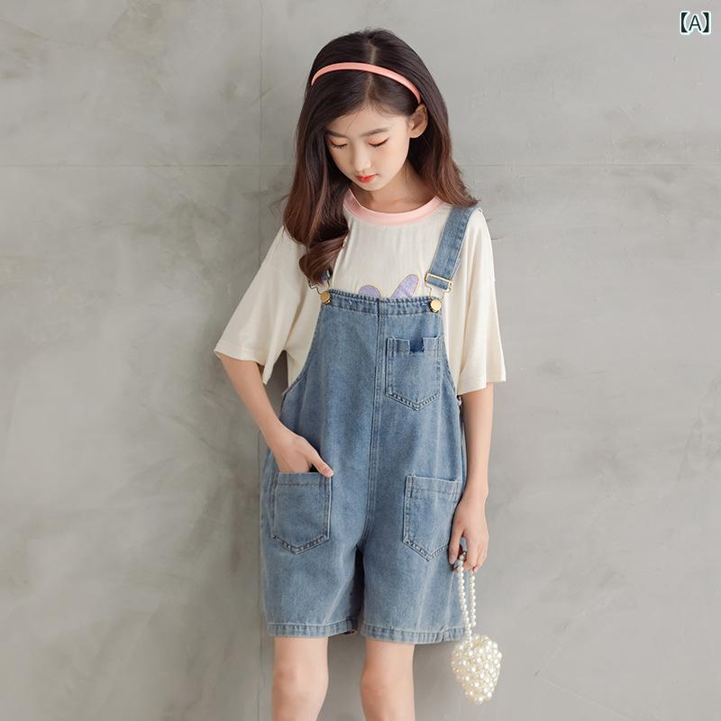 ・カテゴリ: キッズ サロペットデニムショートパンツ・スタイル: カジュアル、韓国・主な素材: 綿51.7%・対象性別: 女児用・対象年齢層: 中大童向け (8歳以上、140cm以上)・生地加工: 酵素洗い・柄: 無地・要素: サロペット、キュート、ブリティッシュ、親子、トレンド・ウエスト: ハイウエスト・フロント: ボタンフライ・カラー展開: ブルー・サイズ展開: 120cm, 130cm, 140cm, 150cm, 160cm, 170cm・パンツ丈: 5分丈