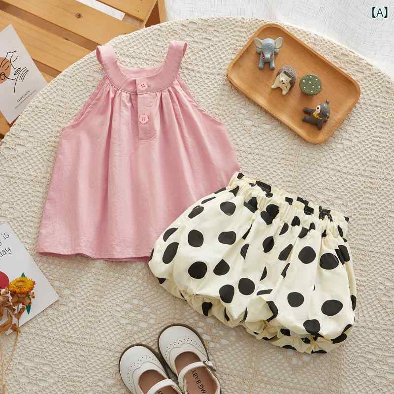 女児 トップス ショーツ セット 夏 無袖 短パン 2点セット 女の子 子供 綿 ピンク かわいい 動物柄 薄手 韓国風 スポーツ 普段使い 通学