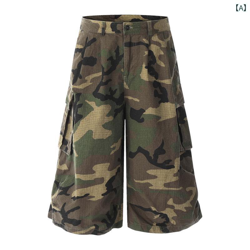 カーゴパンツ メンズ 七分丈 ルーズ 迷彩柄 コットン 夏用 街着 多ポケット 直筒 ミリタリー ストリート 工装 ゆったり 軽量 プレーツ 加工 ミッドライズ ジップフライ 無弾性 通勤 普段使い