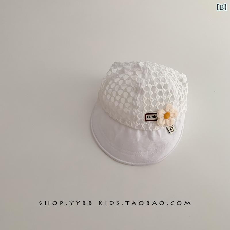 ベビー帽子 女の子 夏用 薄手 透気 網目 韓国風 大つば 防晒 遮陽 帽子 女児 ダッ...