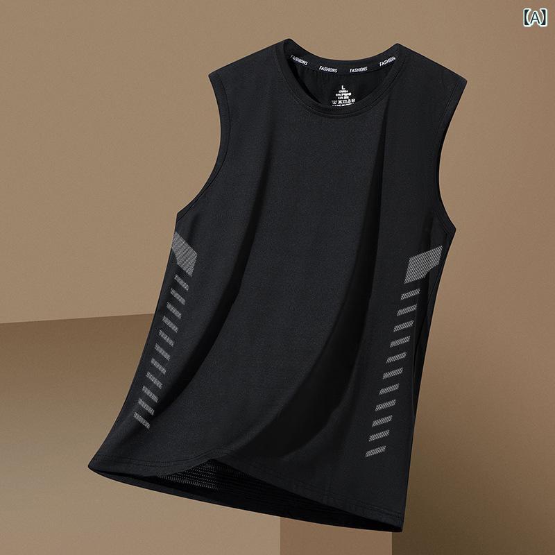 Rakuten - メンズ タンクトップ 無袖Tシャツ 吊りバンド インナー 男性用 速乾 透気 接触冷感 運動 フィットネス バスケットボール ランニング 夏 薄手 ポリエステル 合体 直下摆 純色 ブラック ホワイト グレー ブルー 青少年 韓流
