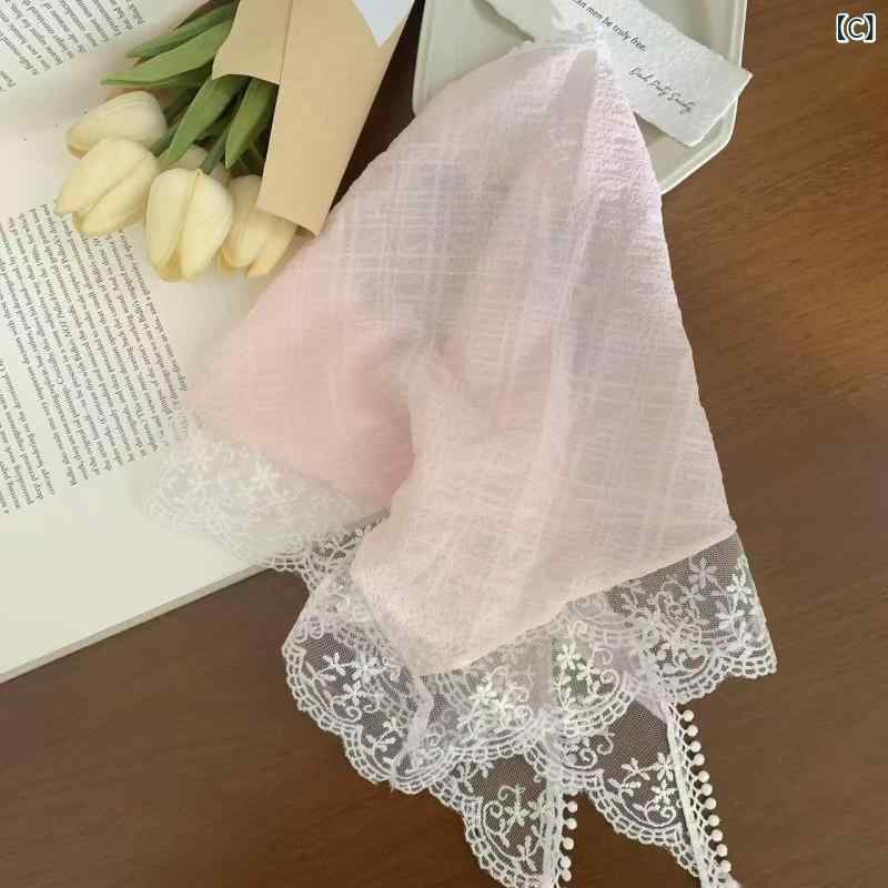 ヘッドスカーフ 女性用 レース 花柄 三角 かわいい シンプル 個性派 ヘッドドレス 髪飾り 幾何学 デザイン ブルー ホワイト ピンク 布地 春夏 通勤 普段使い 百搭 3