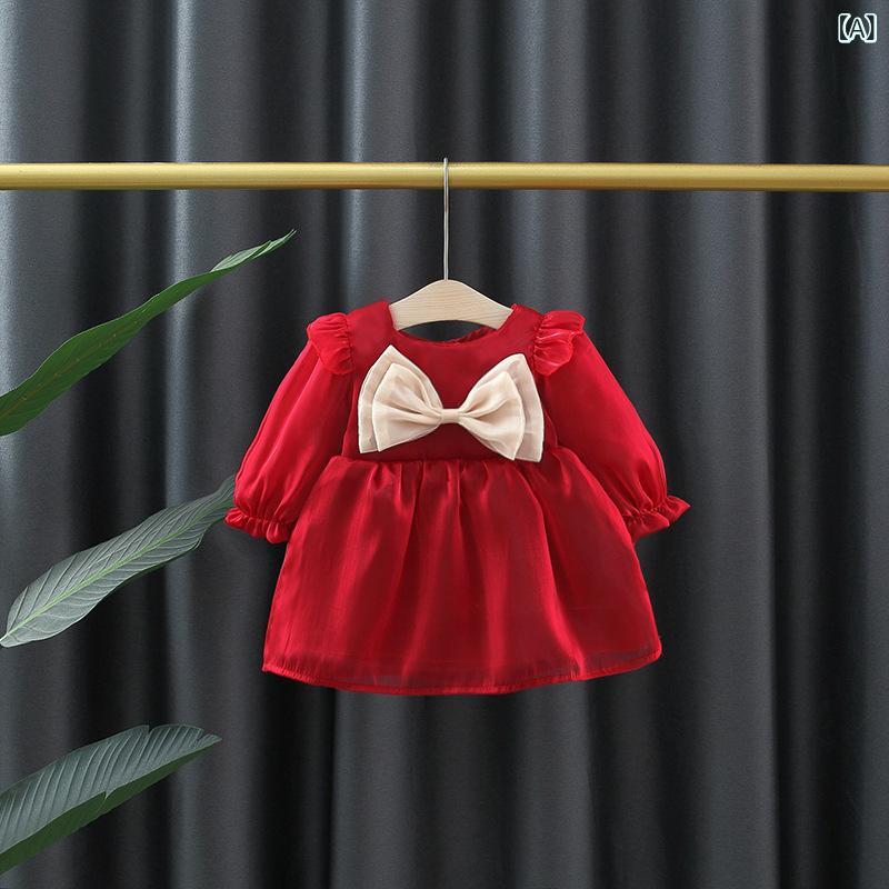 ベビー 女の子 春夏 プリンセスドレス 赤 ワンピース 綿 柔らか素材 無袖 かわいい 切り替え 中国風 チャイナ 柄 通年 普段使い 礼服 百日 周歳 つかみどり イベント コットン100 肌触り良い 赤 白 カラー展開 80-110cm