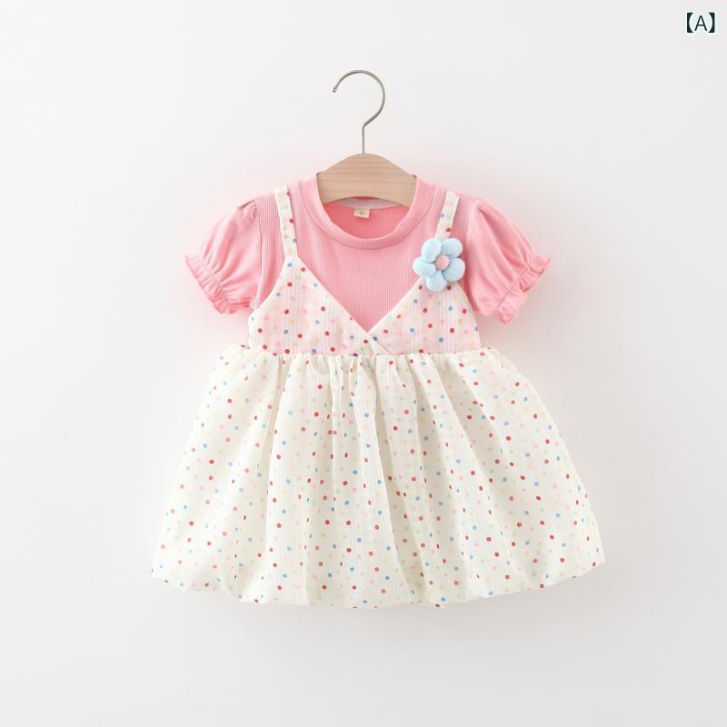 女児用 ワンピース ベビー 女の子 夏 春夏 接触冷感 綿 100% 無袖 吊り帯 プリンセス スカート かわいい カラフル ドット 柄 花柄 卡通 柔らか素材 安全 A級 80cm 90cm 100cm 110cm 120cm