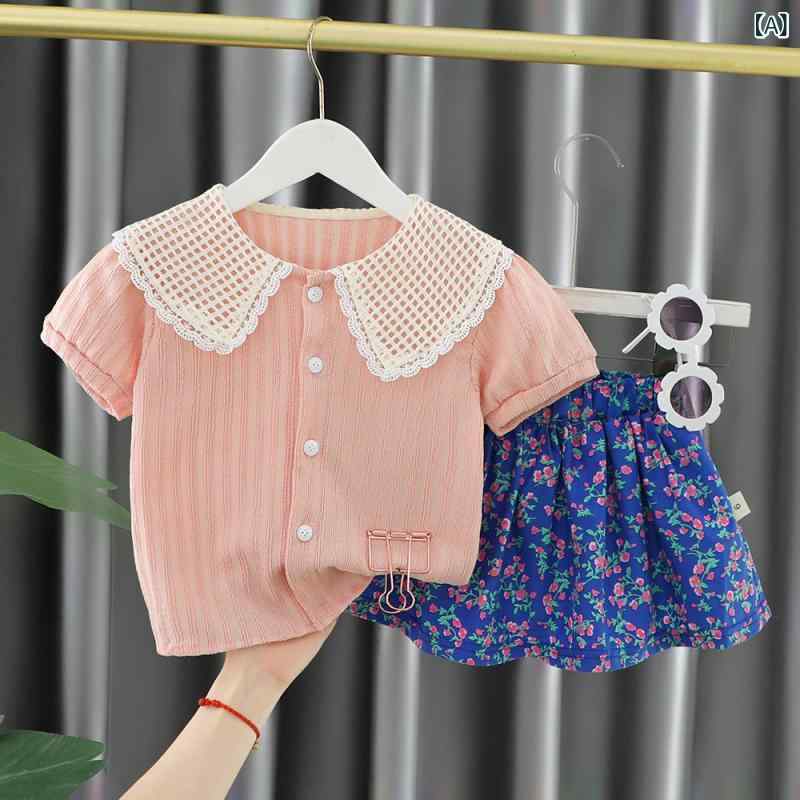 女児 キッズ ベビー 女の子 2点セット 夏 短袖 短パン セット 綿 接触冷感 ストライプ かわいい プリンセス 柄 韓版 トレンド 薄手 伸縮性 通気性 普段使い カジュアル トップス ボトムス 切り替え
